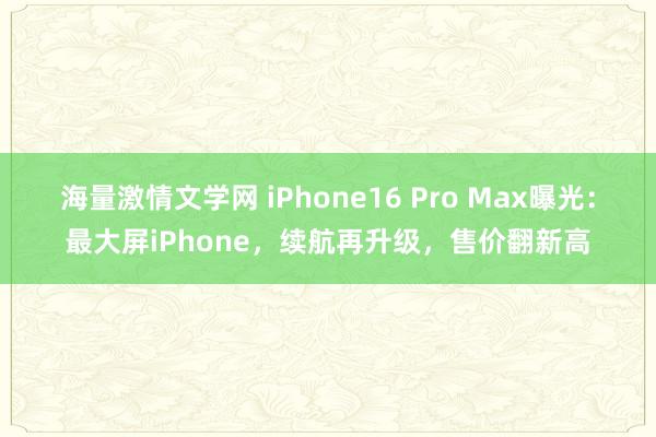 海量激情文学网 iPhone16 Pro Max曝光：最大屏iPhone，续航再升级，售价翻新高