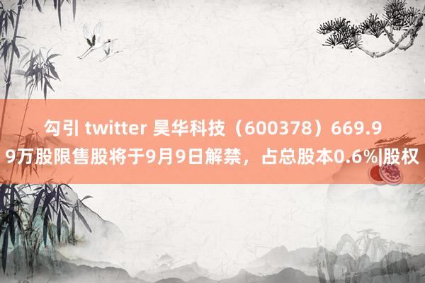 勾引 twitter 昊华科技（600378）669.99万股限售股将于9月9日解禁，占总股本0.6%|股权